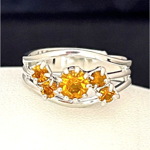 Vintage 1960s Cocktail Ring Silver Orange Rhinestones Mid Century Modern - 4K - Picture 2 of 3